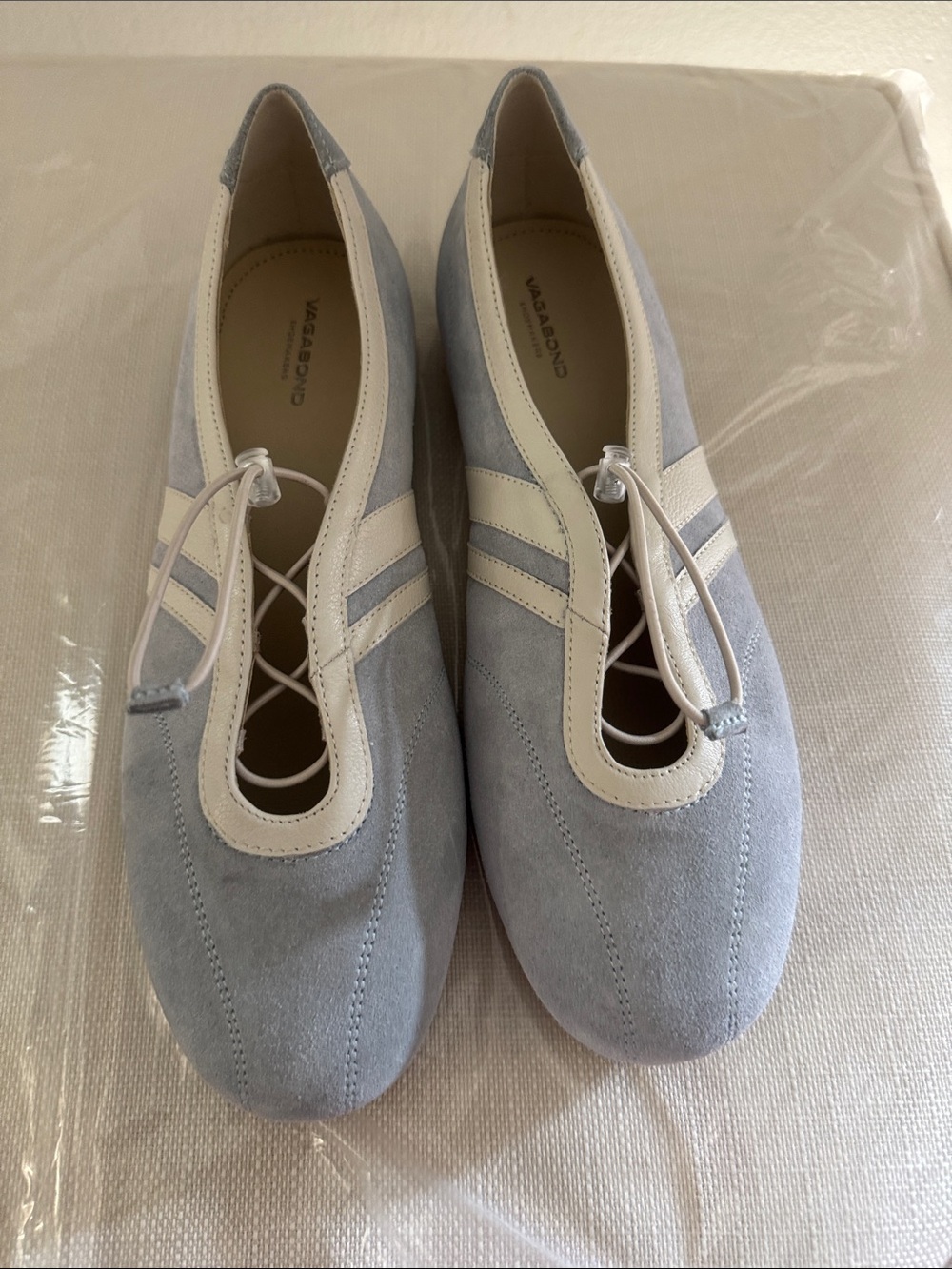 Vagabond Pale Blue and Cream Lace-Up Ballet Flats - Picture 3 of 14